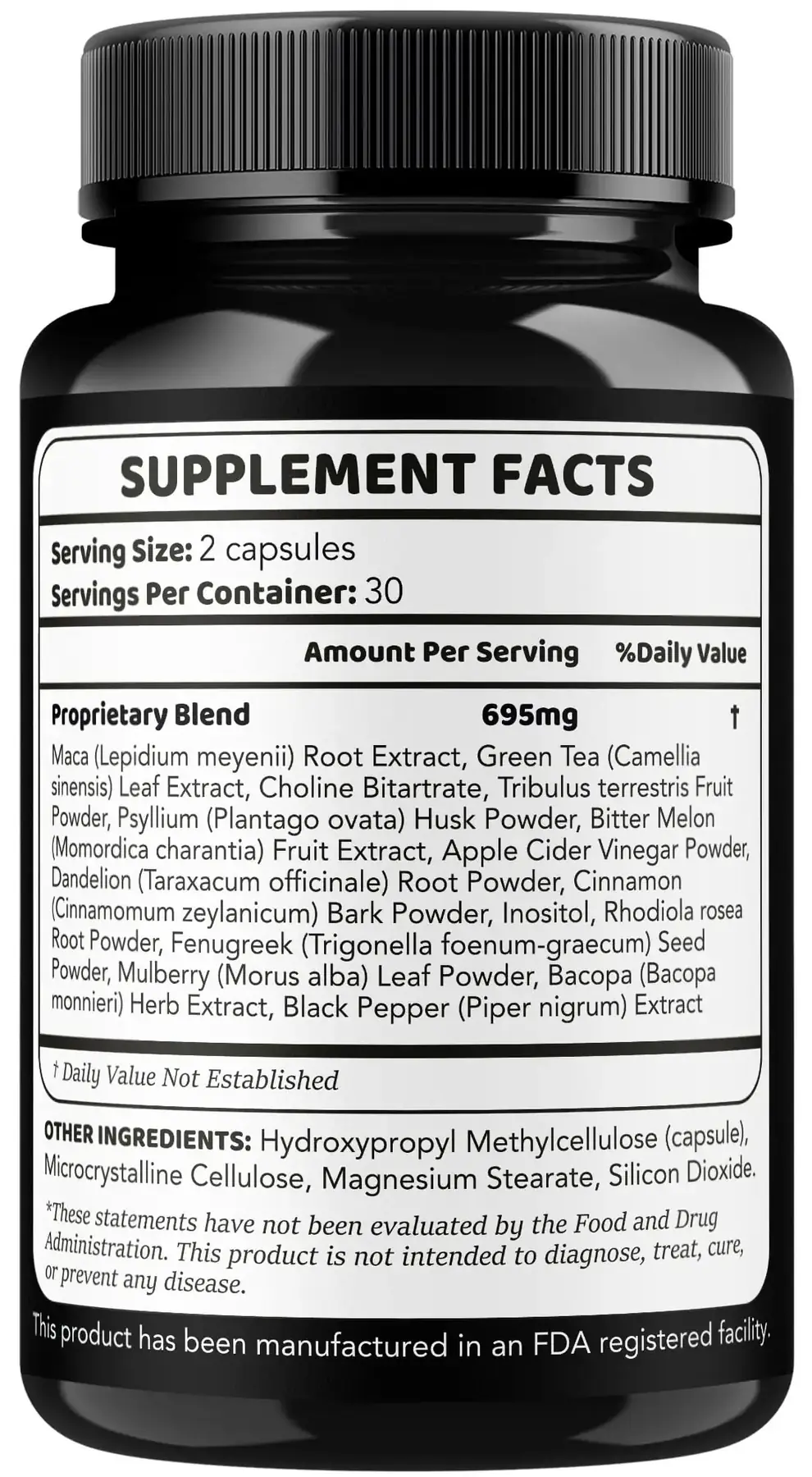 Blood Commander Supplement Facts label showing the 695 mg proprietary blend